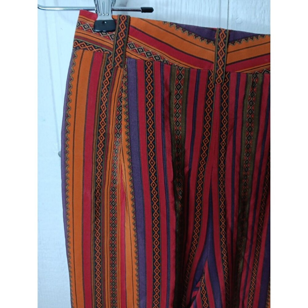 Vtg Linda Allard Ellen Tracy Women Sz 2 100% Silk Pants Boho Stripe Zip Wide Leg - Picture 5 of 7